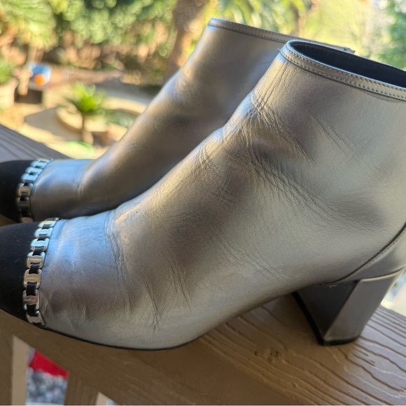 Salvatore Ferragamo Metallic Silver and Black Ankle Boots - Picture 2 of 5
